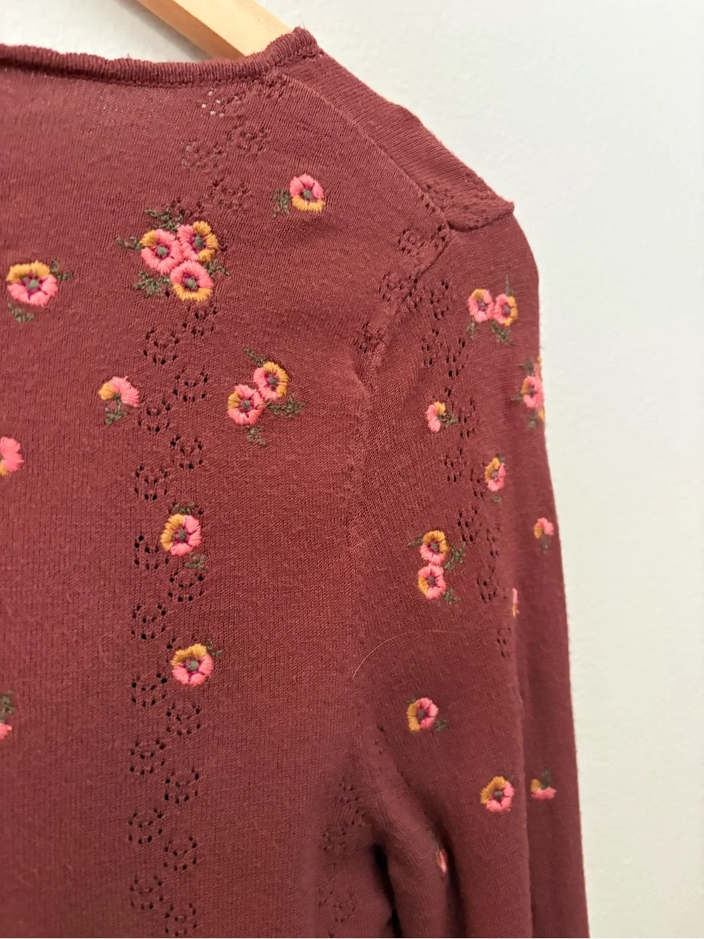Medium Intimately Free People Rust Colored Floral Embroidered Crop Long Sleeve